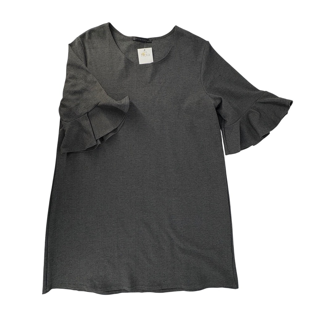 Chris & Carol Plus Dark Gray Ruffle Sleeve A-Line Dress XL 3XG‎